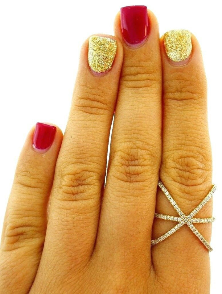 14K Yellow Gold X Marks Diamond Orb-shaped Saturn Ring