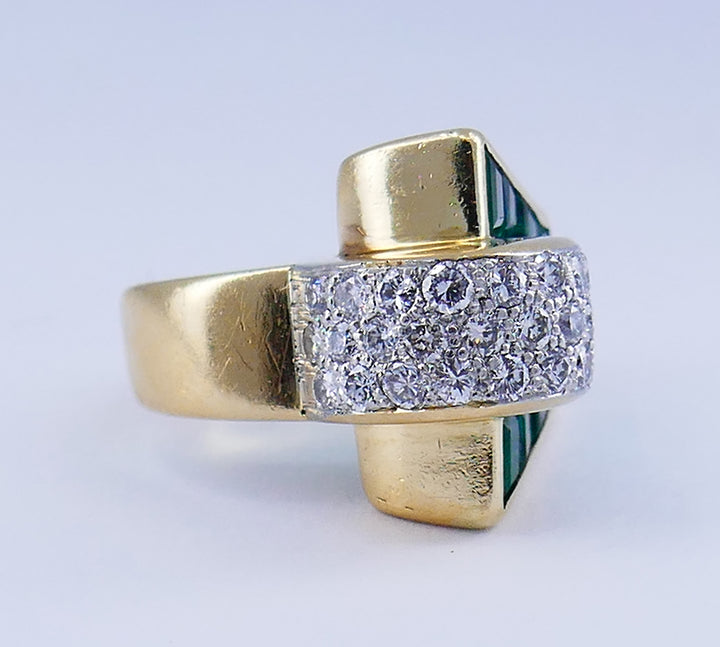 Trabert & Hoeffer Emerald Diamond Ring 14k Gold Retro Estate
