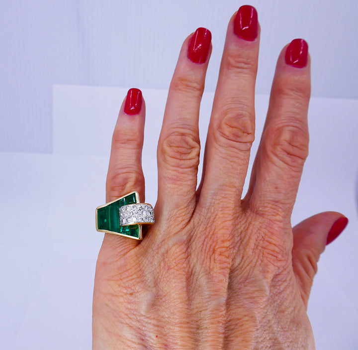 Trabert & Hoeffer Emerald Diamond Ring 14k Gold Retro Estate