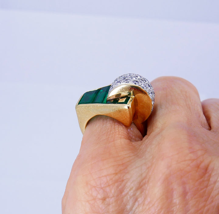 Trabert & Hoeffer Emerald Diamond Ring 14k Gold Retro Estate