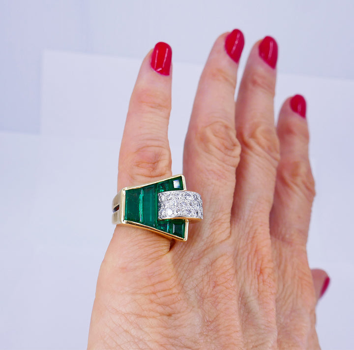 Trabert & Hoeffer Emerald Diamond Ring 14k Gold Retro Estate