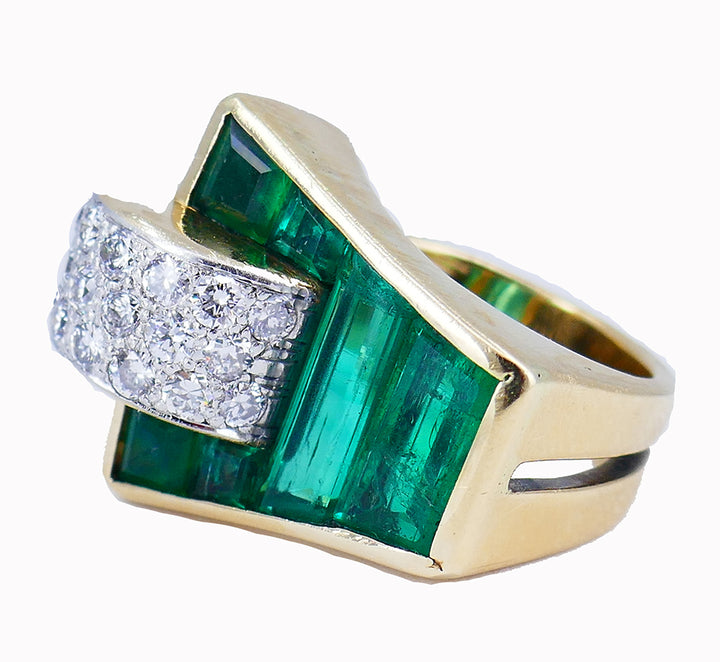 Trabert & Hoeffer Emerald Diamond Ring 14k Gold Retro Estate