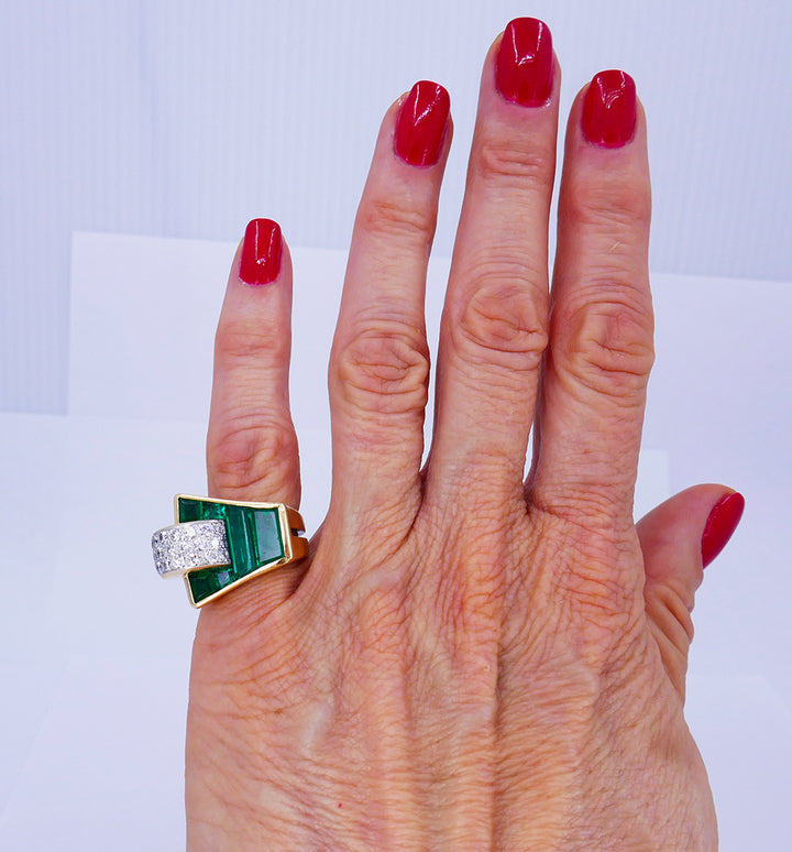 Trabert & Hoeffer Emerald Diamond Ring 14k Gold Retro Estate