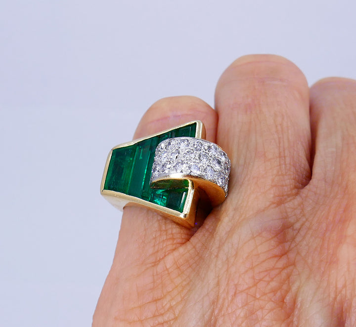Trabert & Hoeffer Emerald Diamond Ring 14k Gold Retro Estate
