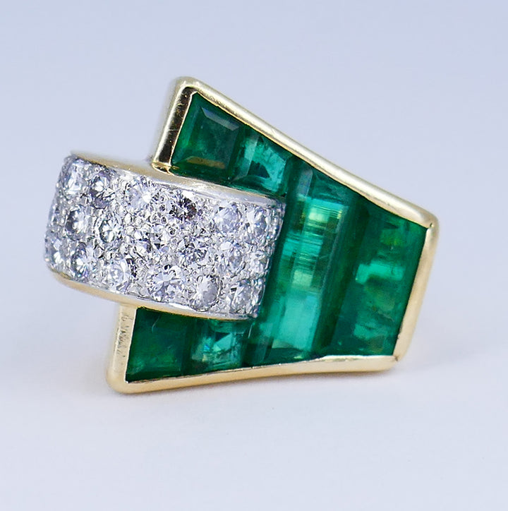 Trabert & Hoeffer Emerald Diamond Ring 14k Gold Retro Estate