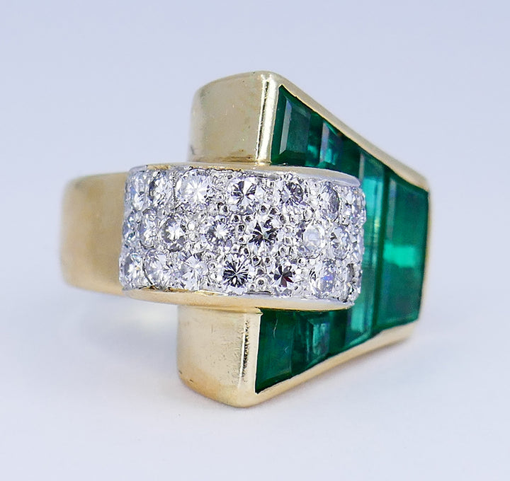 Trabert & Hoeffer Emerald Diamond Ring 14k Gold Retro Estate