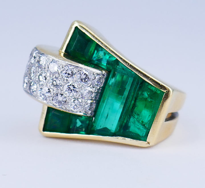 Trabert & Hoeffer Emerald Diamond Ring 14k Gold Retro Estate
