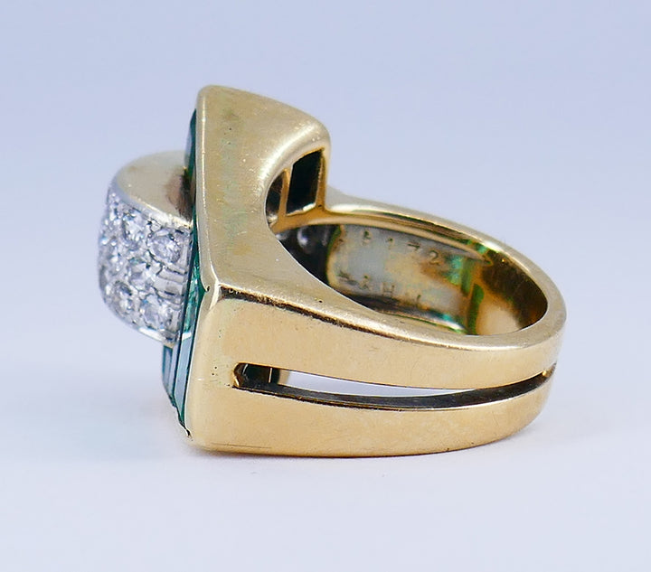 Trabert & Hoeffer Emerald Diamond Ring 14k Gold Retro Estate