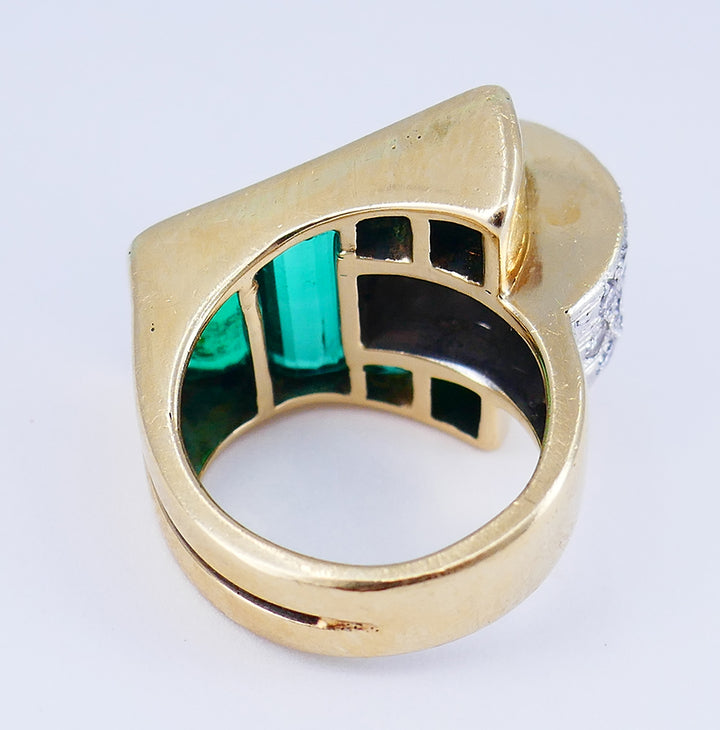 Trabert & Hoeffer Emerald Diamond Ring 14k Gold Retro Estate