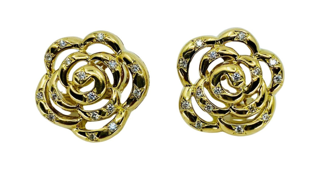 Van Cleef & Arpels Gold Diamond Camellia Earrings