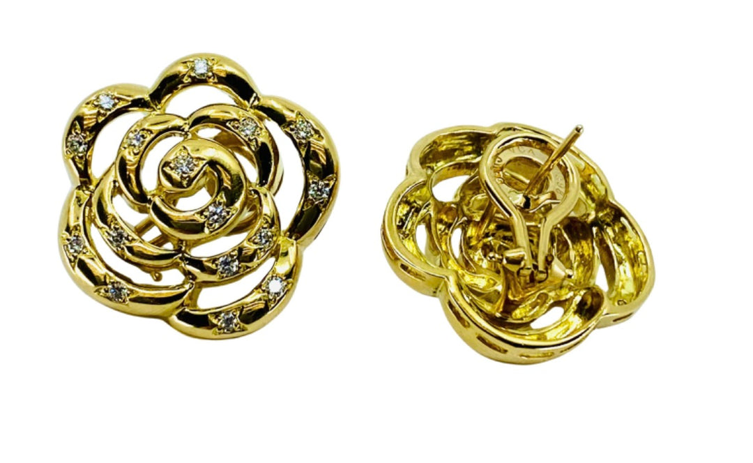 Van Cleef & Arpels Gold Diamond Camellia Earrings