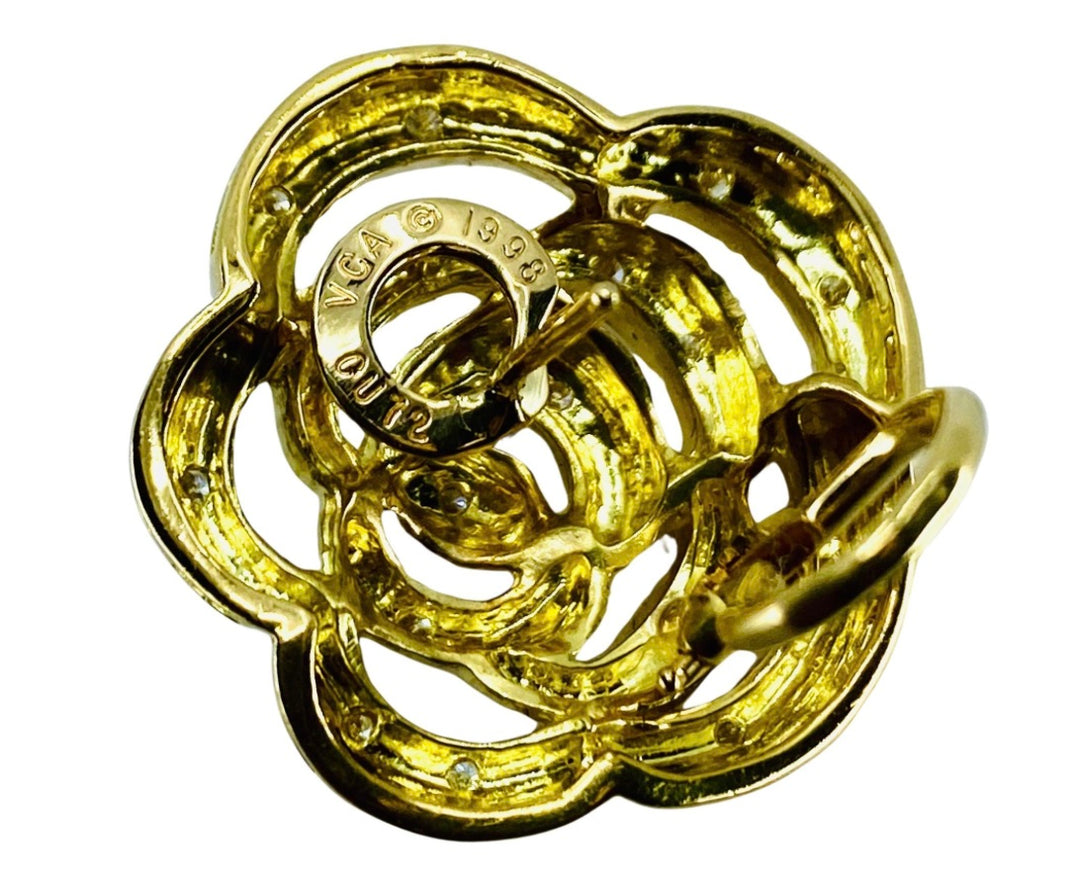 Van Cleef & Arpels Gold Diamond Camellia Earrings