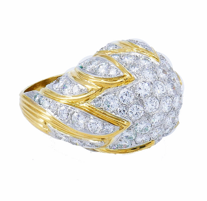Vintage Bombe Ring 18k Gold Diamond Jewelry Signed MJI