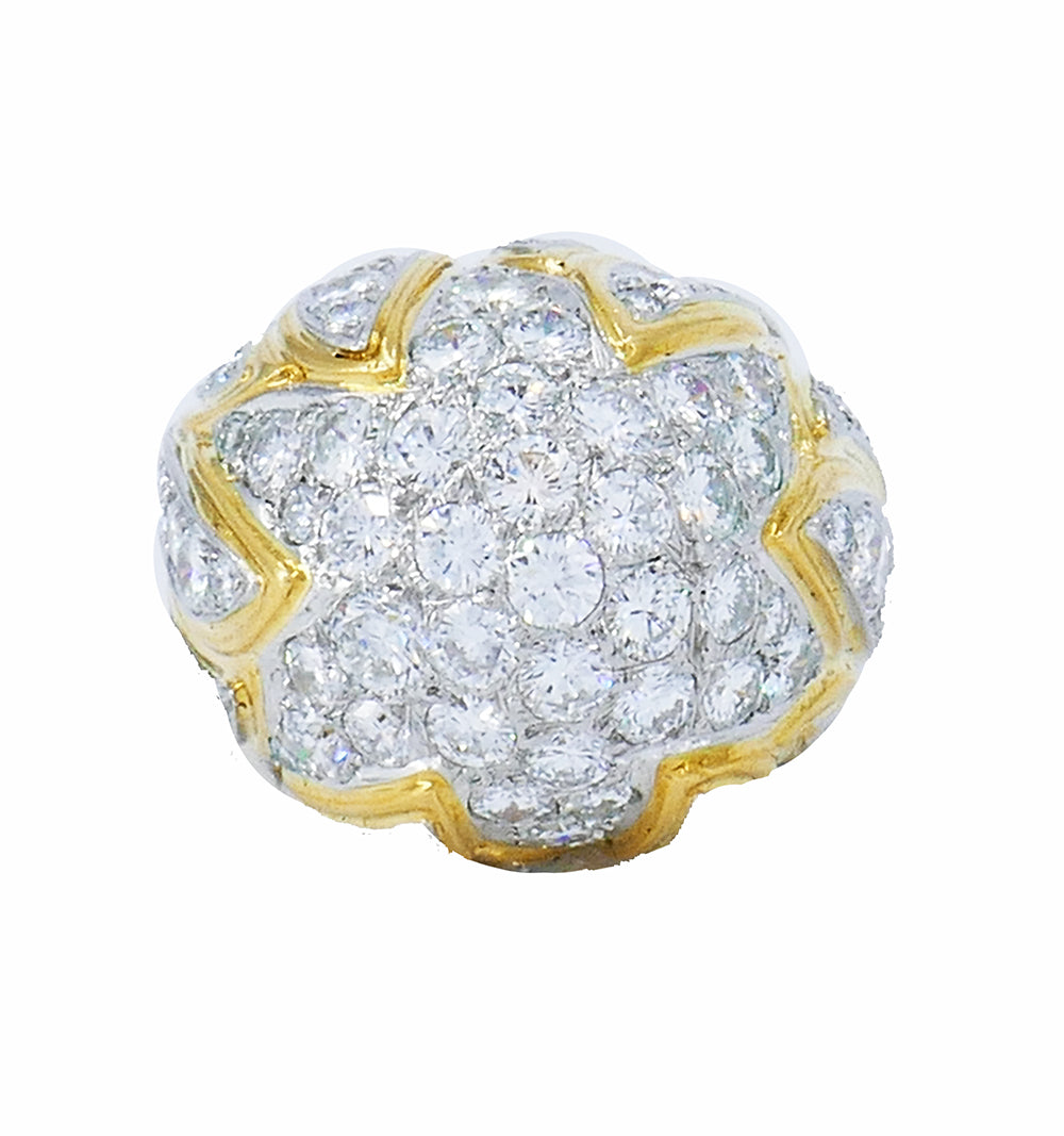 Vintage Bombe Ring 18k Gold Diamond Jewelry Signed MJI