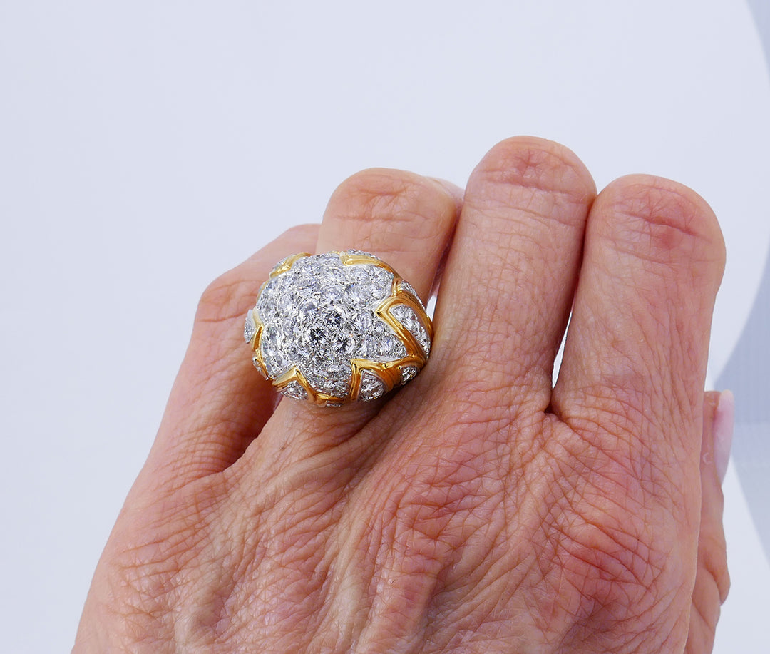 Vintage Bombe Ring 18k Gold Diamond Jewelry Signed MJI