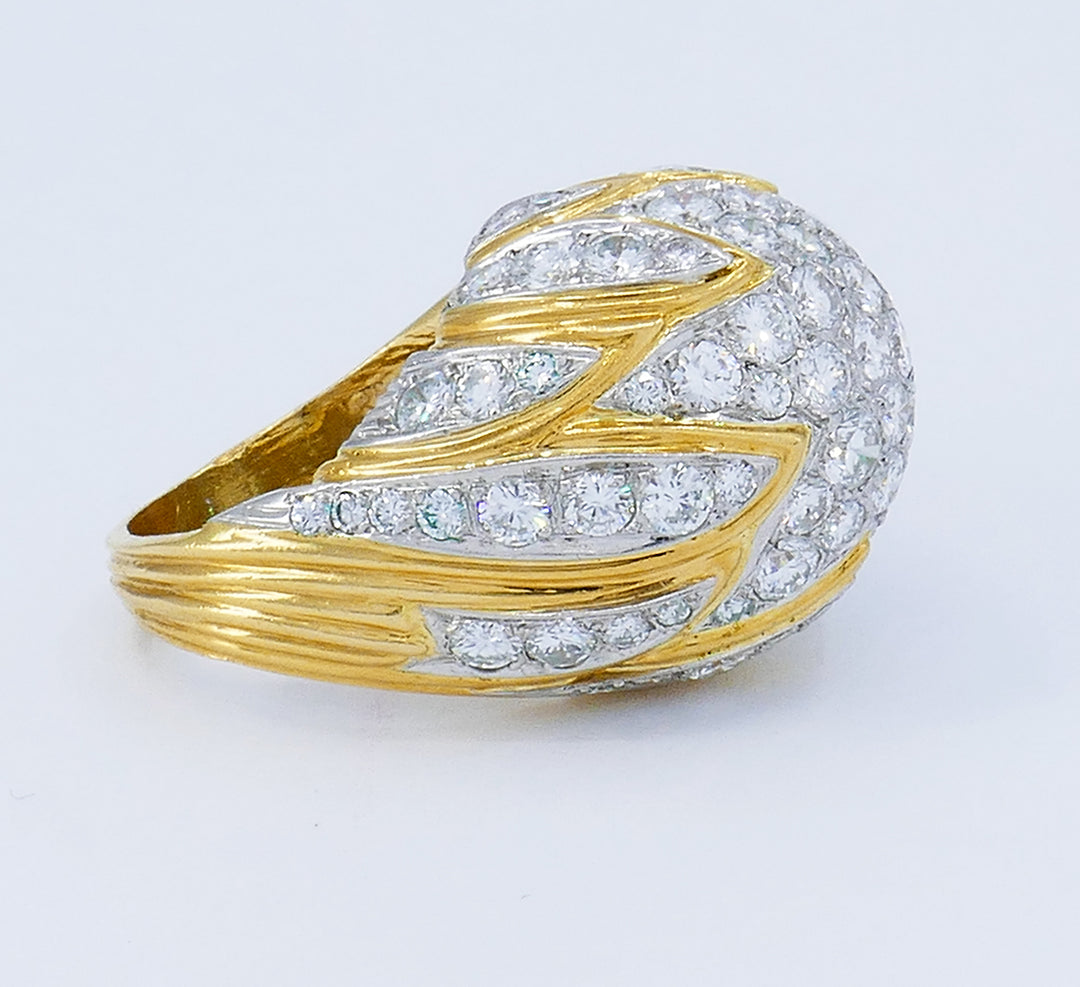 Vintage Bombe Ring 18k Gold Diamond Jewelry Signed MJI