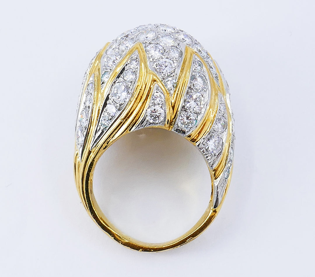 Vintage Bombe Ring 18k Gold Diamond Jewelry Signed MJI