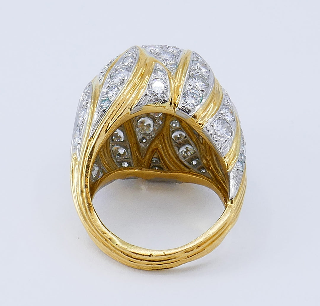 Vintage Bombe Ring 18k Gold Diamond Jewelry Signed MJI