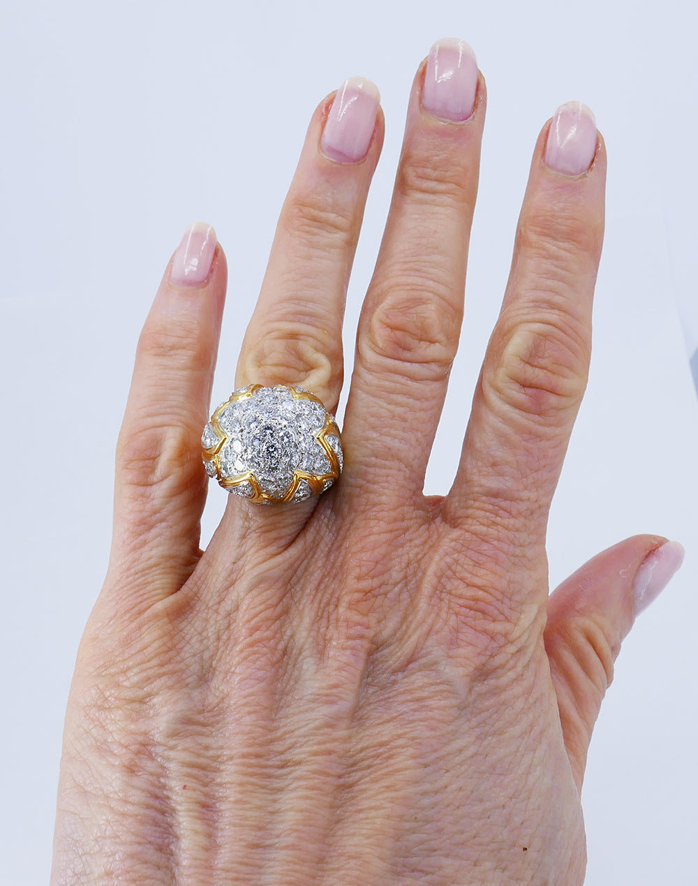 Vintage Bombe Ring 18k Gold Diamond Jewelry Signed MJI