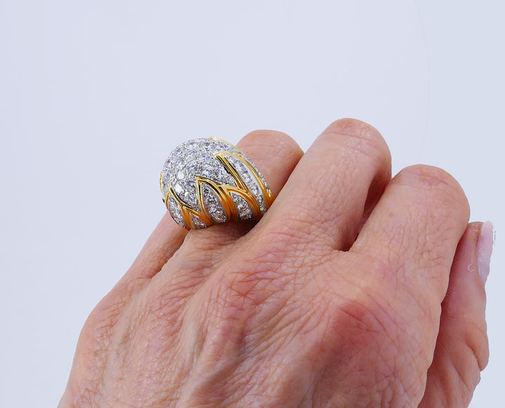 Vintage Bombe Ring 18k Gold Diamond Jewelry Signed MJI