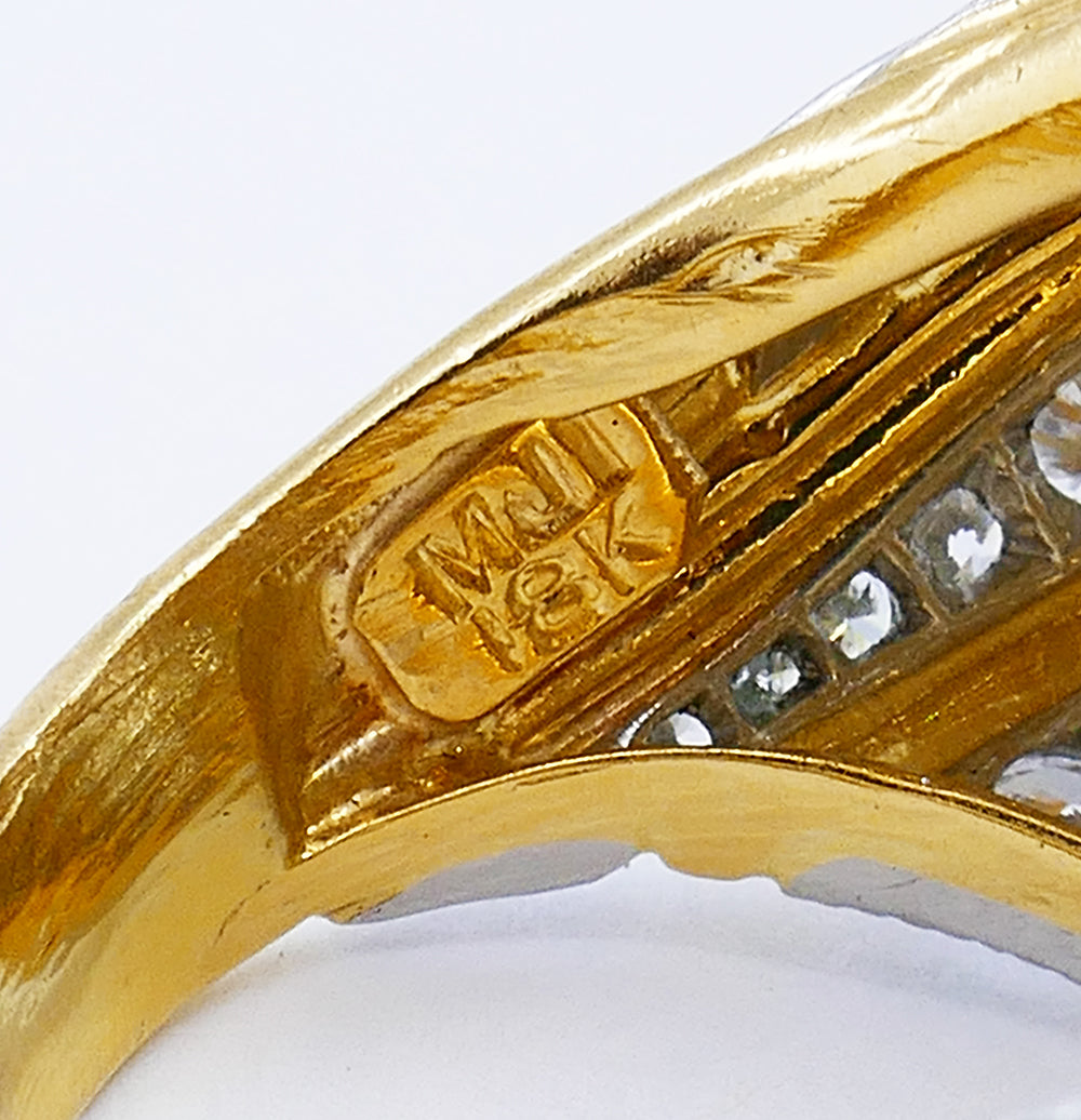 Vintage Bombe Ring 18k Gold Diamond Jewelry Signed MJI