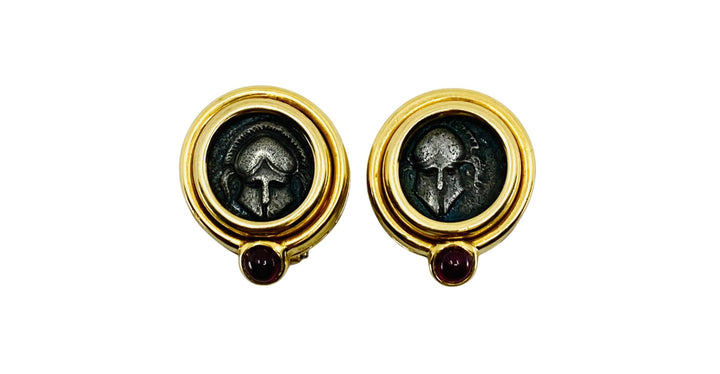 Vintage Bulgari Earrings Monete Ancient Coins Gold Ruby