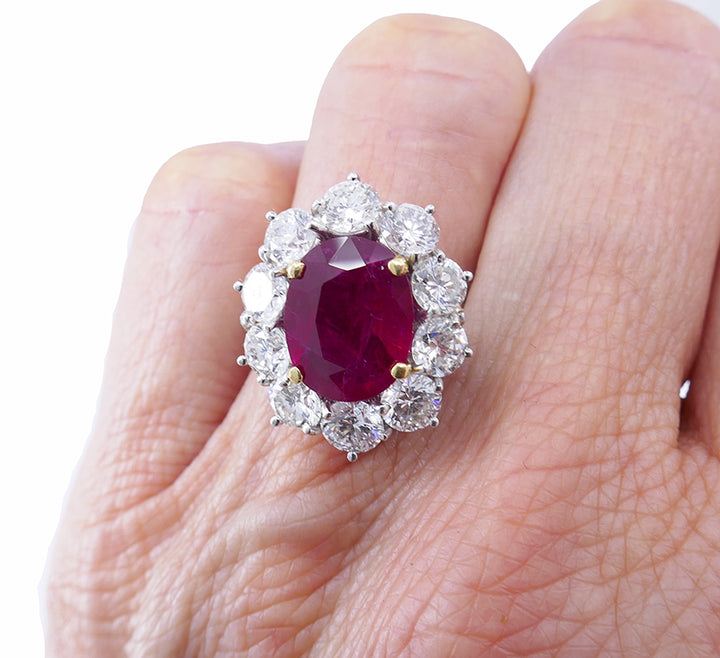 Vintage Burma Ruby Diamond Gold Cluster Ring AGL Jewelry