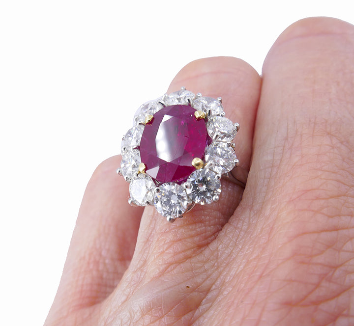 Vintage Burma Ruby Diamond Gold Cluster Ring AGL Jewelry