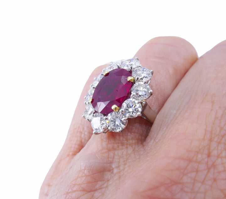 Vintage Burma Ruby Diamond Gold Cluster Ring AGL Jewelry
