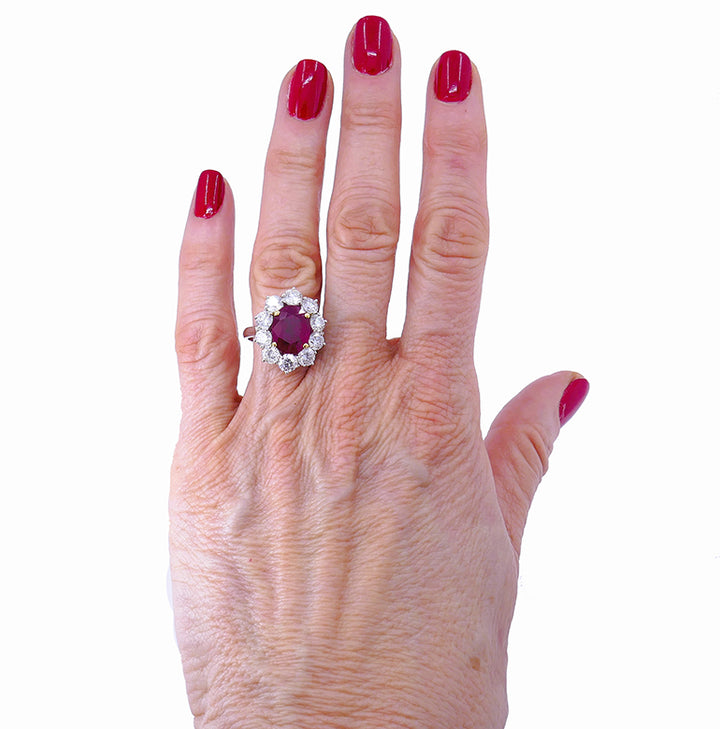 Vintage Burma Ruby Diamond Gold Cluster Ring AGL Jewelry