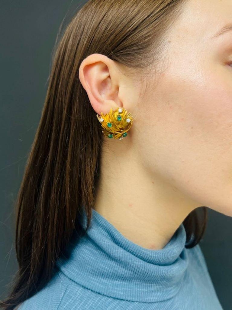 Vintage Chaumet Gold Earrings Emerald Diamond Estate Jewelry