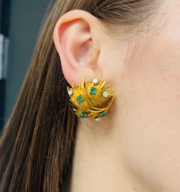 Vintage Chaumet Gold Earrings Emerald Diamond Estate Jewelry