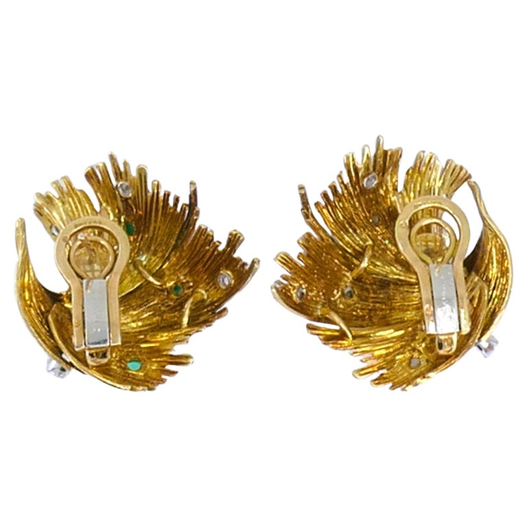 Vintage Chaumet Gold Earrings Emerald Diamond Estate Jewelry