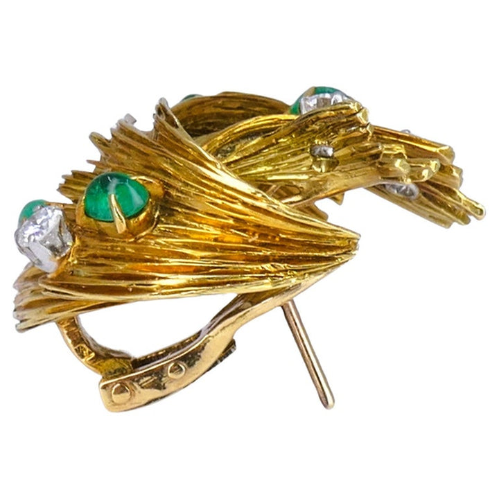 Vintage Chaumet Gold Earrings Emerald Diamond Estate Jewelry