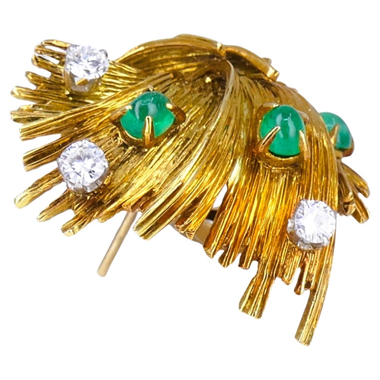 Vintage Chaumet Gold Earrings Emerald Diamond Estate Jewelry