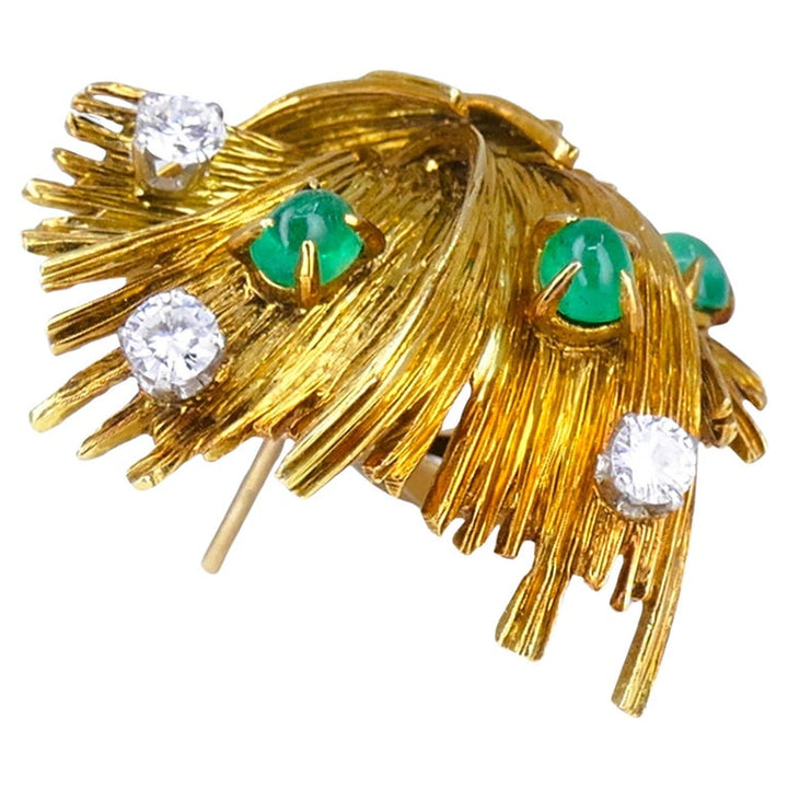 Vintage Chaumet Gold Earrings Emerald Diamond Estate Jewelry