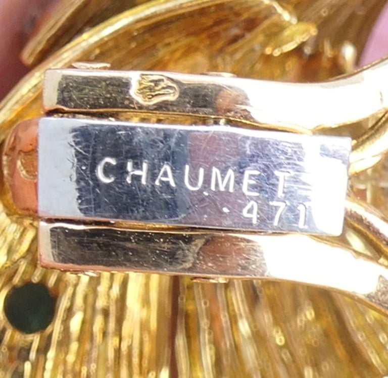 Vintage Chaumet Gold Earrings Emerald Diamond Estate Jewelry