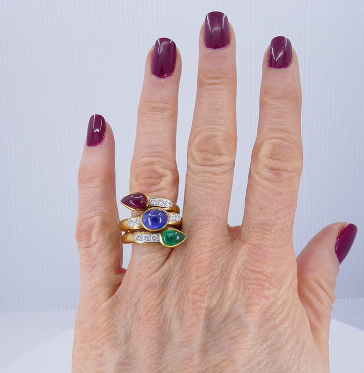 Vintage David Webb Ring 18k Gold Gemstone Snake Jewelry