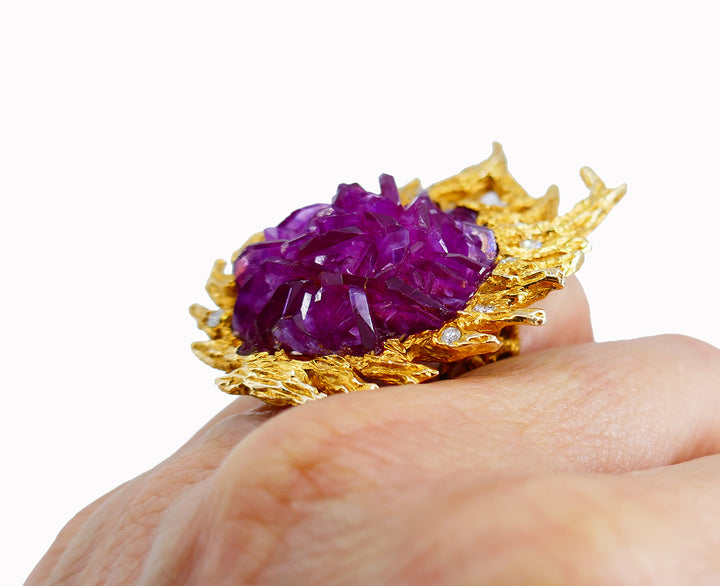 Vintage Paul Flato Necklace Ring Set 14k Gold Ruby Diamond