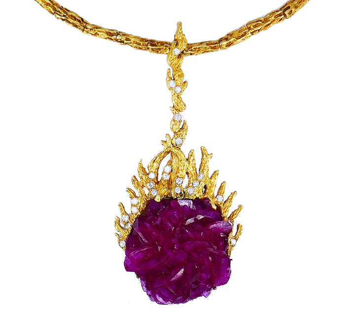 Vintage Paul Flato Necklace Ring Set 14k Gold Ruby Diamond