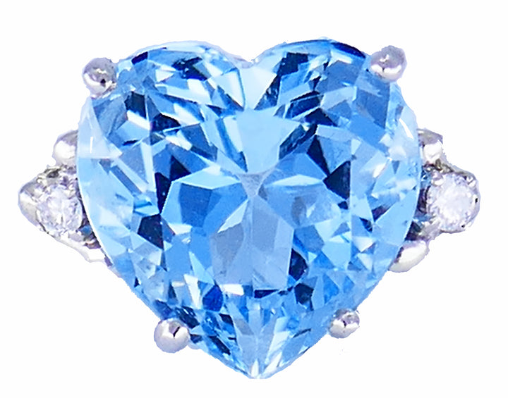 Vintage Ring 14k White Gold Aquamarine Diamond Cocktail Ring Estate Jewelry