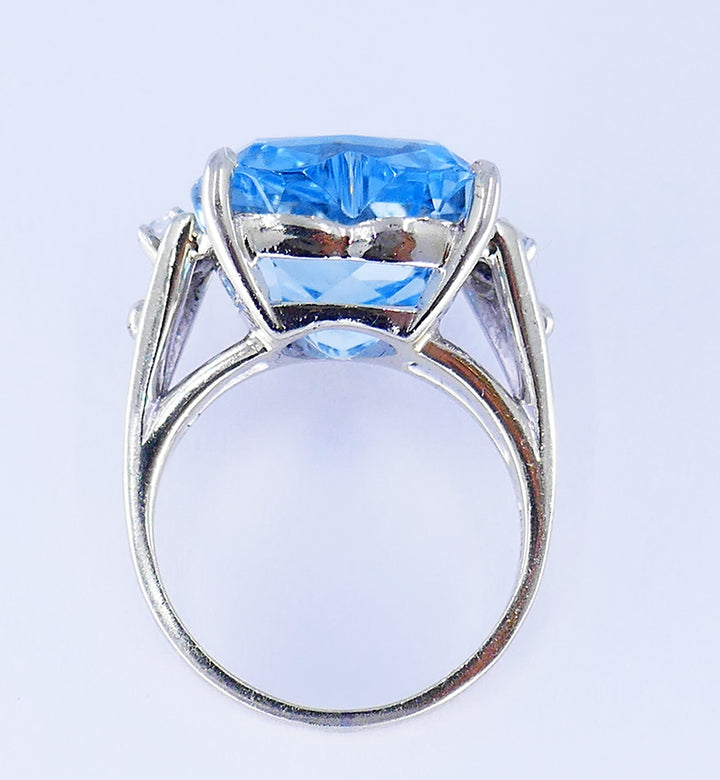 Vintage Ring 14k White Gold Aquamarine Diamond Cocktail Ring Estate Jewelry
