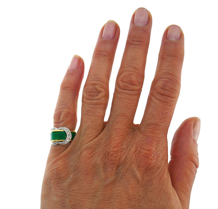 Enamel Snake Ring 18k Gold Diamond Retro Buckle Band Vintage