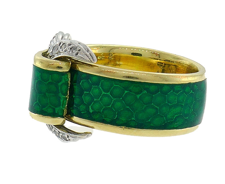Enamel Snake Ring 18k Gold Diamond Retro Buckle Band Vintage