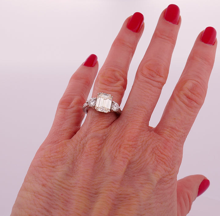 Vintage Diamond Platinum Three-Stone Ring Estate Jewelry