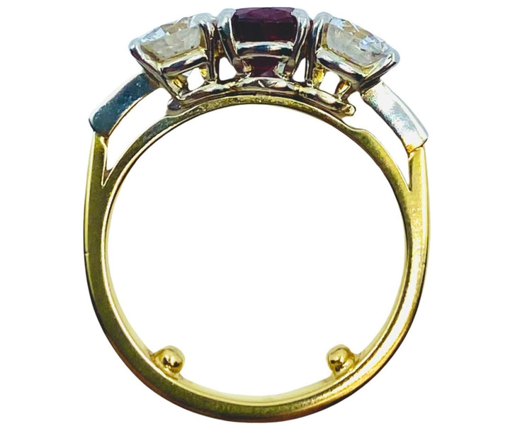 Vintage Three Stone Ring Gold Ruby and Diamond Engagement