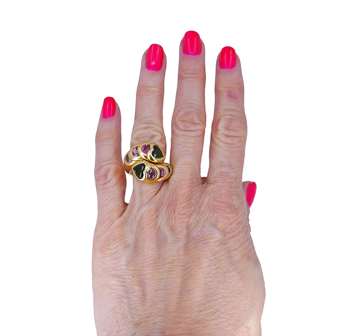 Vintage Tourmaline Ring 18k Gold French Jewelry Signed HV