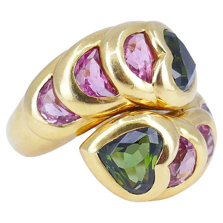Vintage Tourmaline Ring 18k Gold French Jewelry Signed HV