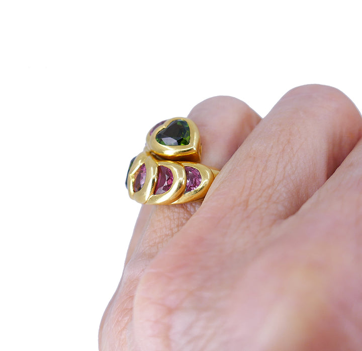 Vintage Tourmaline Ring 18k Gold French Jewelry Signed HV