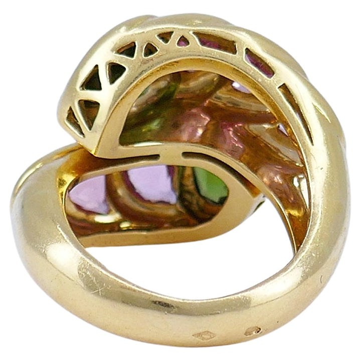 Vintage Tourmaline Ring 18k Gold French Jewelry Signed HV